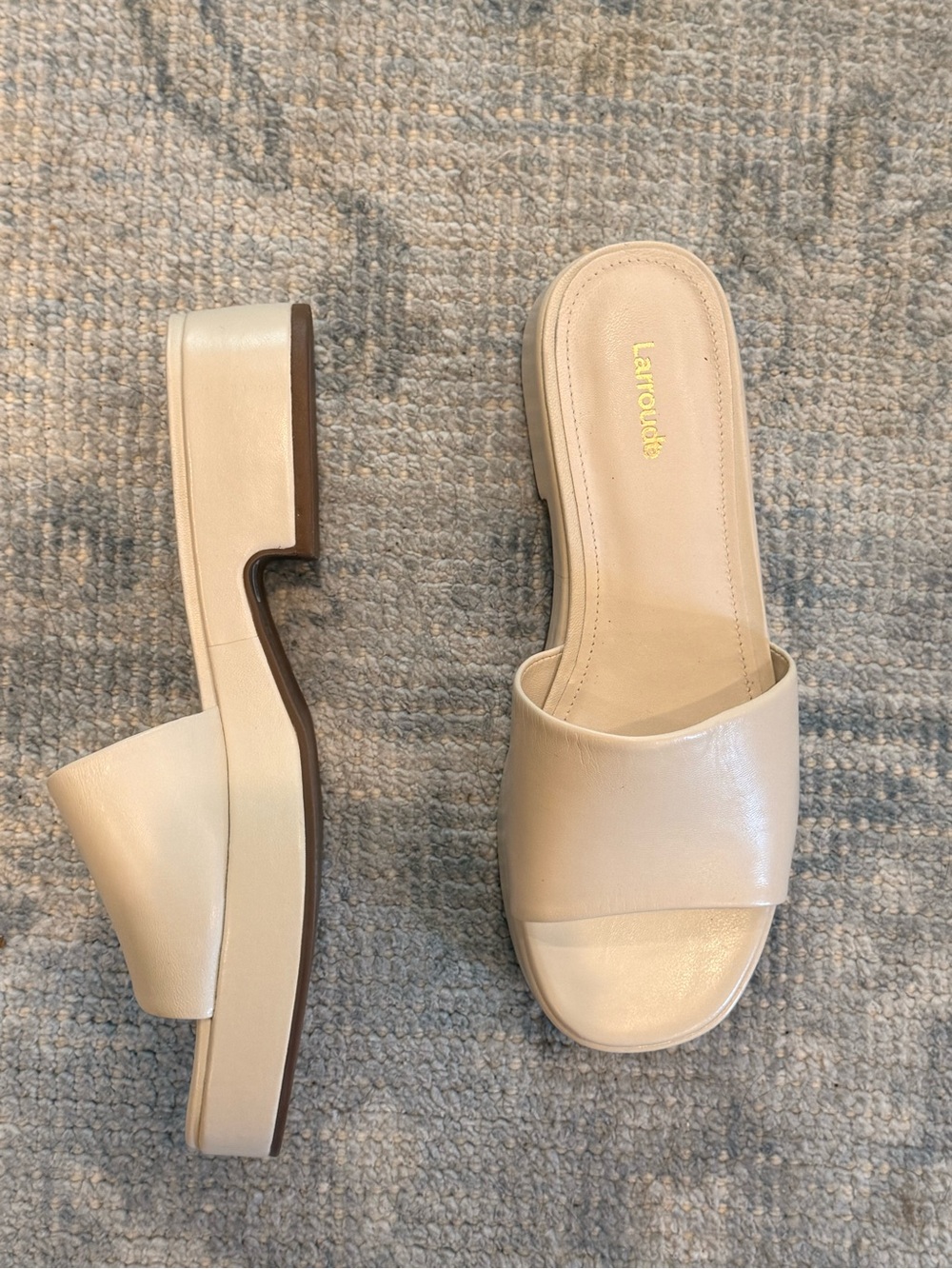 Larroude Cream Leather Slide Mules